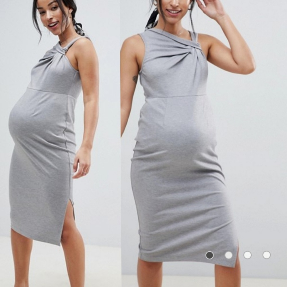 Grey maternity twist pencil dress US2 00 0 asos